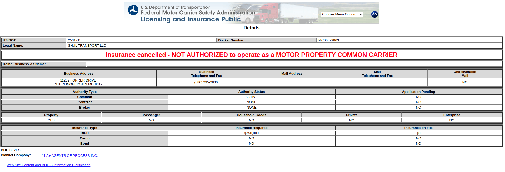 Shul Transport LLC - Safety Snapshot